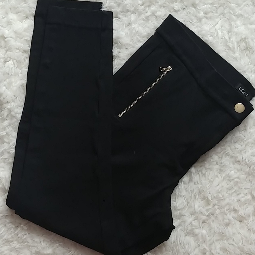 Stretchy LOFT black pants 14, gold zippers